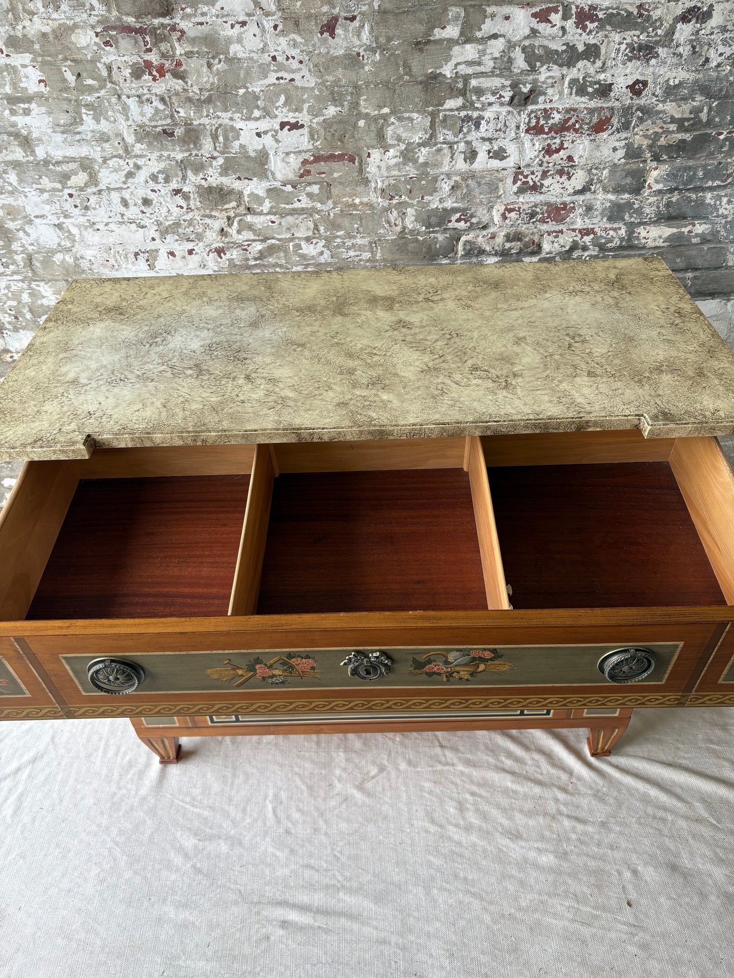 Vintage Drexel Heritage Hand-Painted Neoclassical Dresser with Faux Stone Top