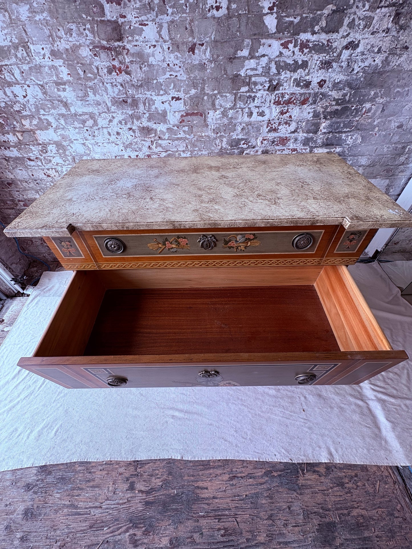 Vintage Drexel Heritage Hand-Painted Neoclassical Dresser with Faux Stone Top