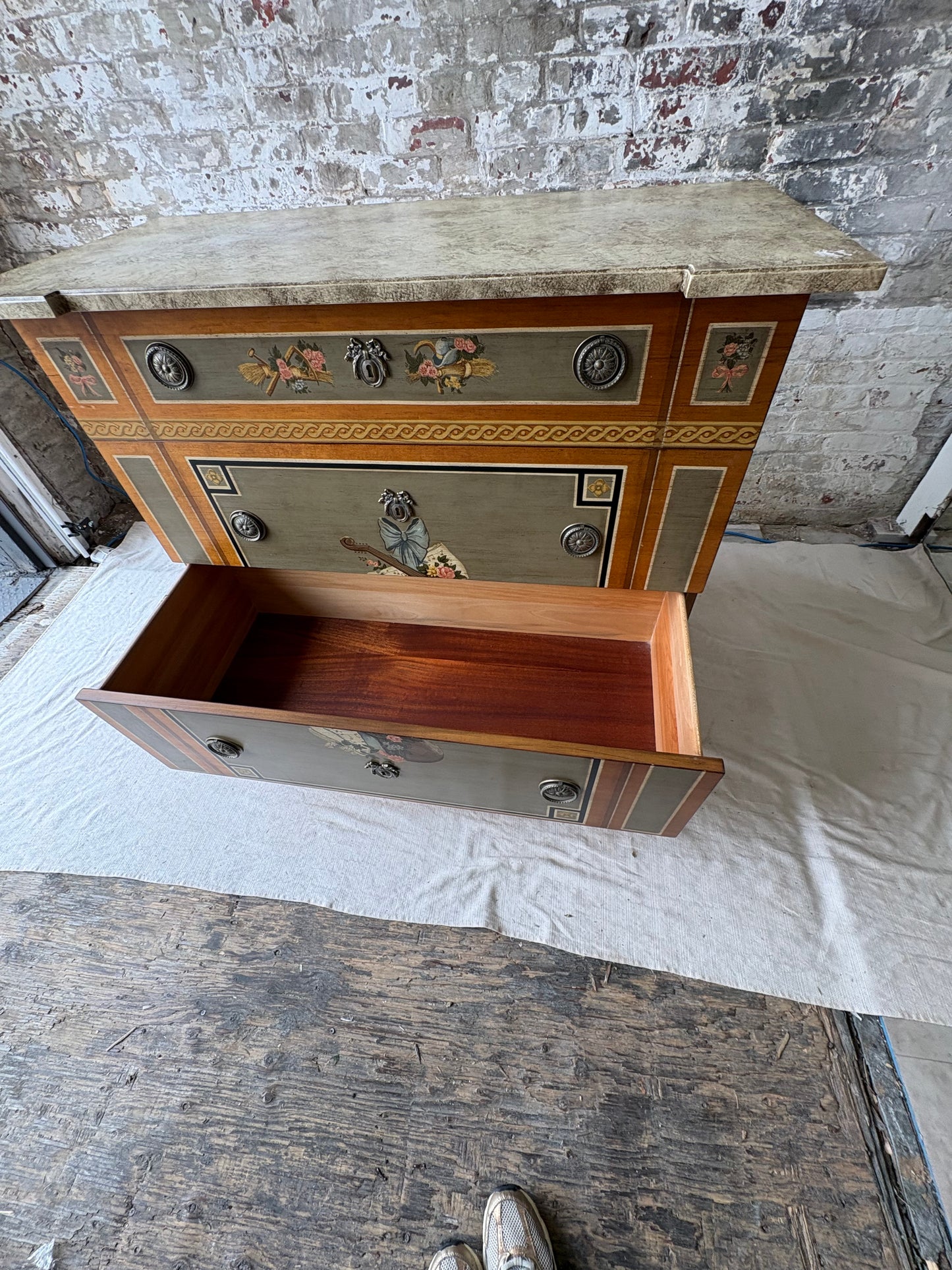 Vintage Drexel Heritage Hand-Painted Neoclassical Dresser with Faux Stone Top
