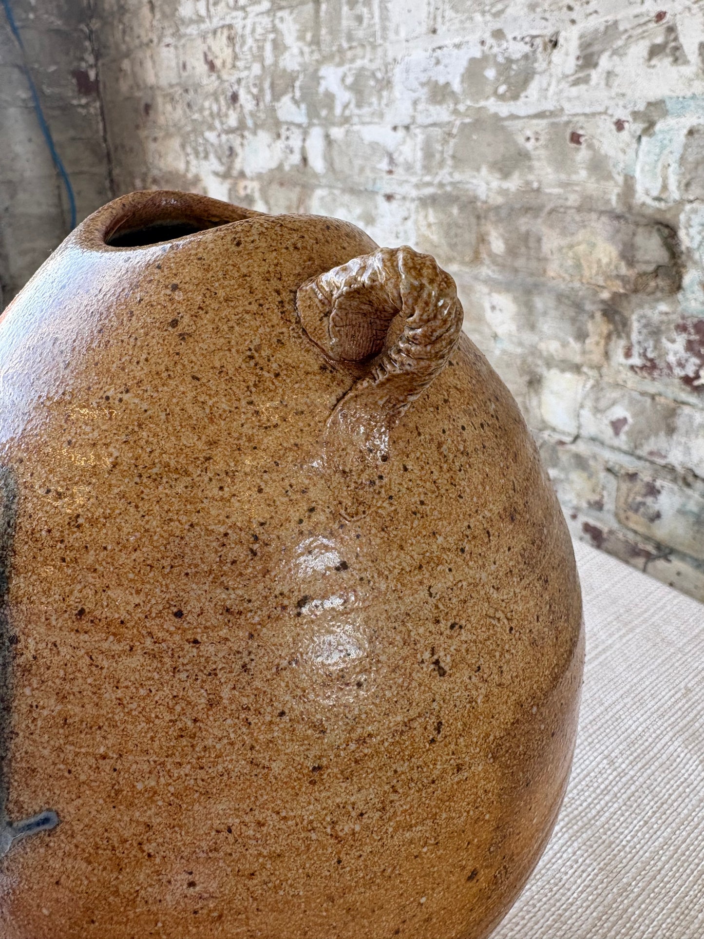 Vintage Studio Pottery Vessel with Sculptural Rope Handles
