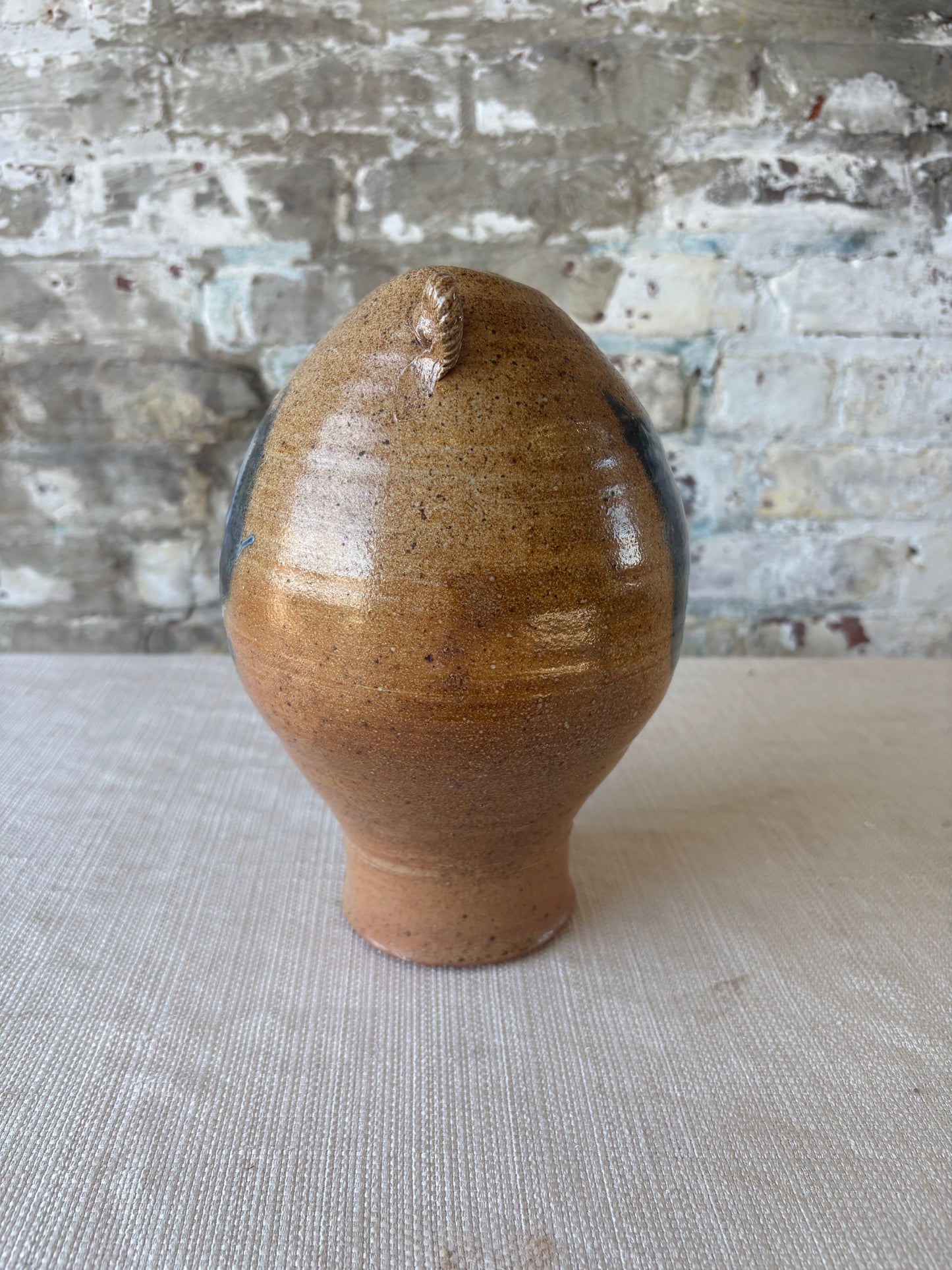 Vintage Studio Pottery Vessel with Sculptural Rope Handles
