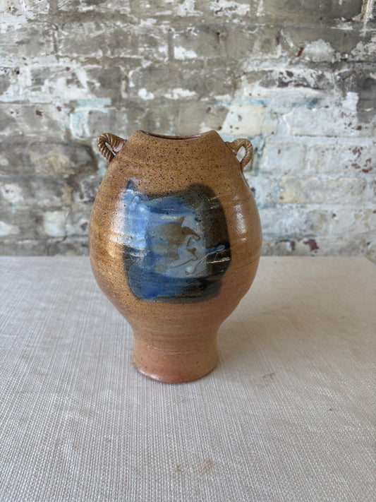 Vintage Studio Pottery Vessel with Sculptural Rope Handles