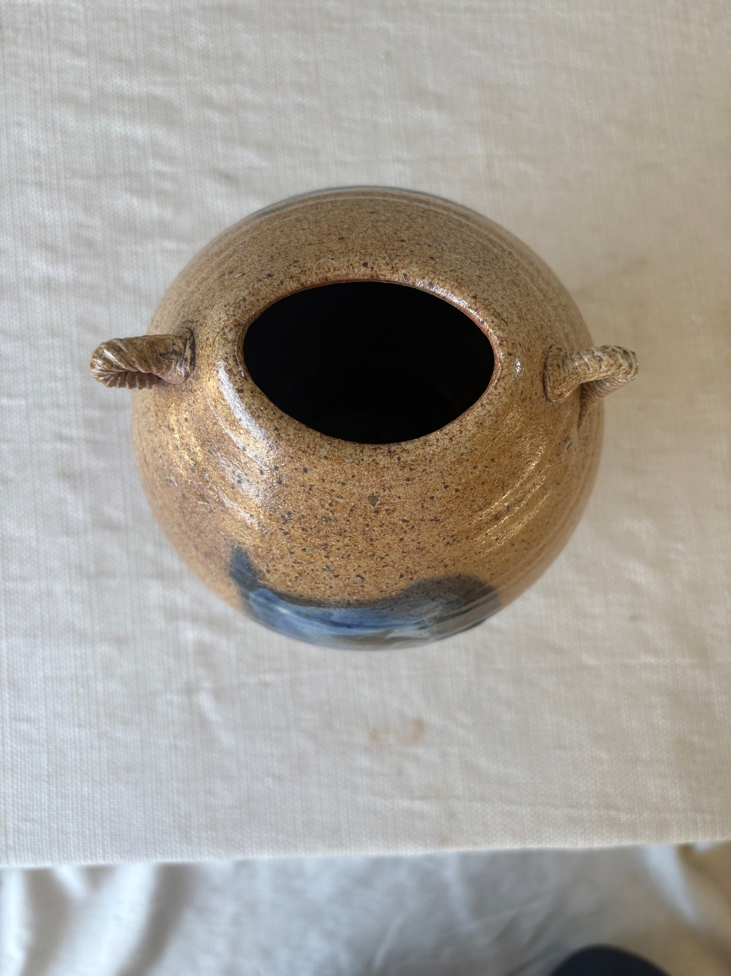 Vintage Studio Pottery Vessel with Sculptural Rope Handles