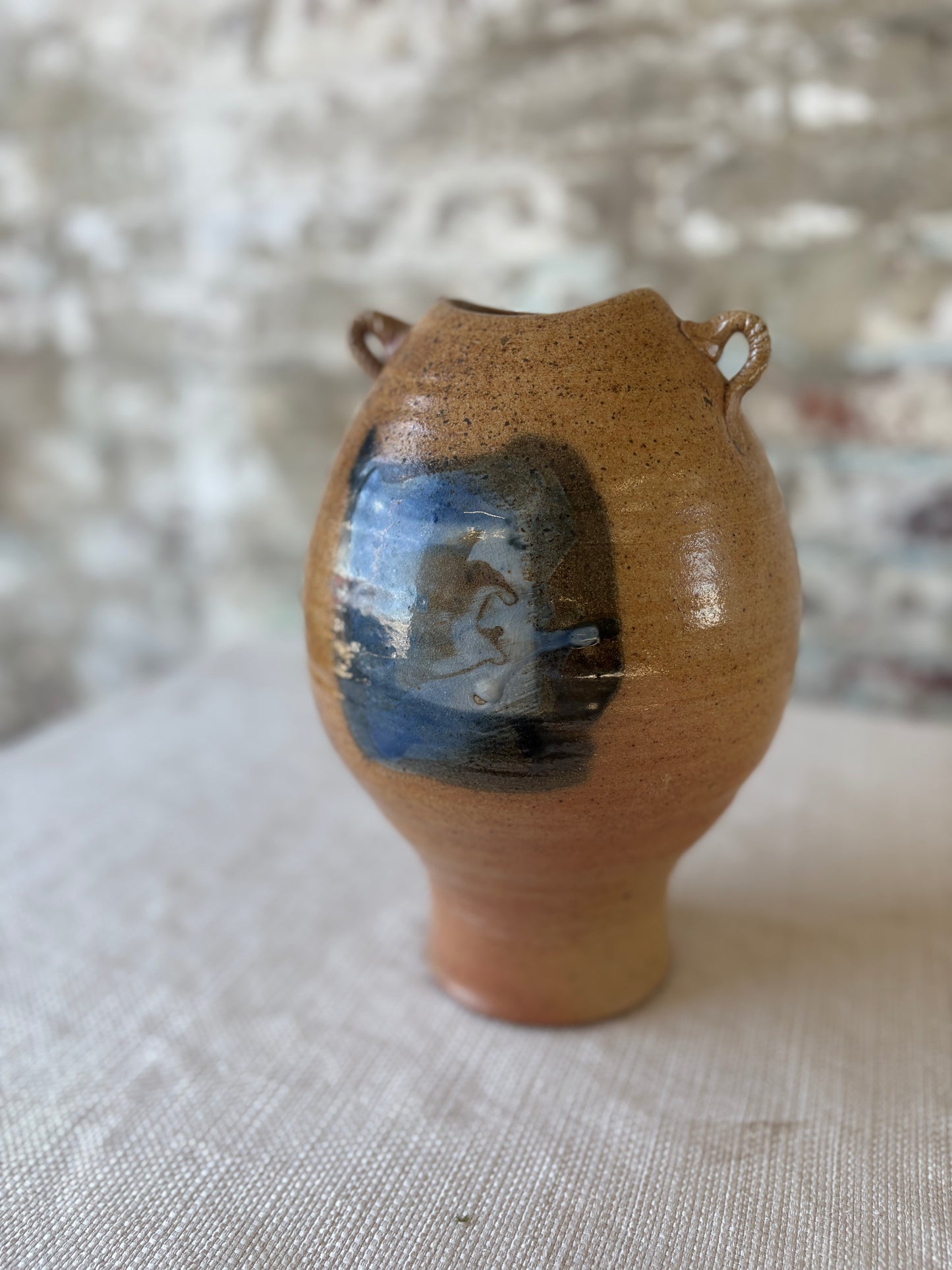 Vintage Studio Pottery Vessel with Sculptural Rope Handles