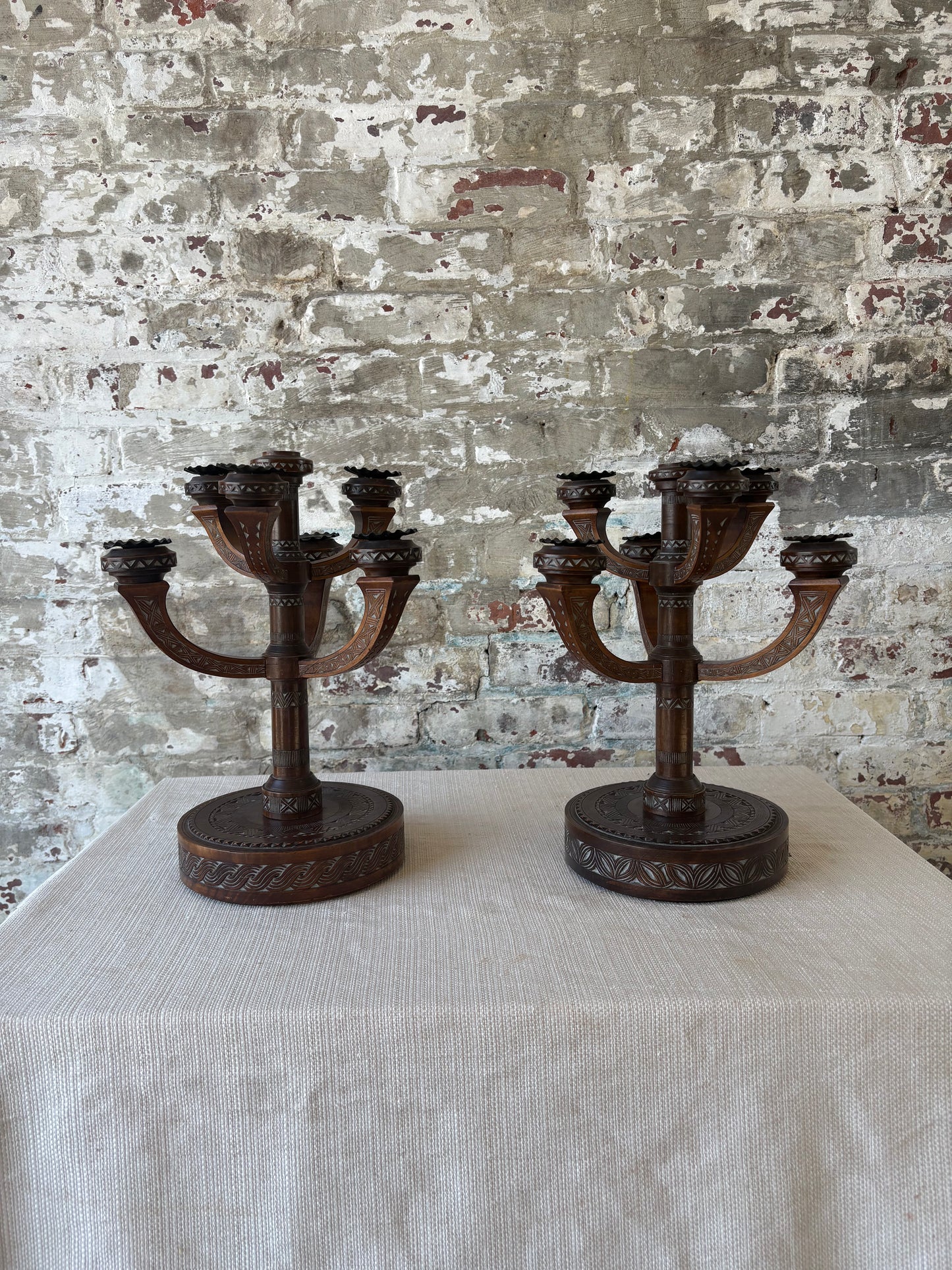Antique Eastlake Carved Wood Candelabras – Pair