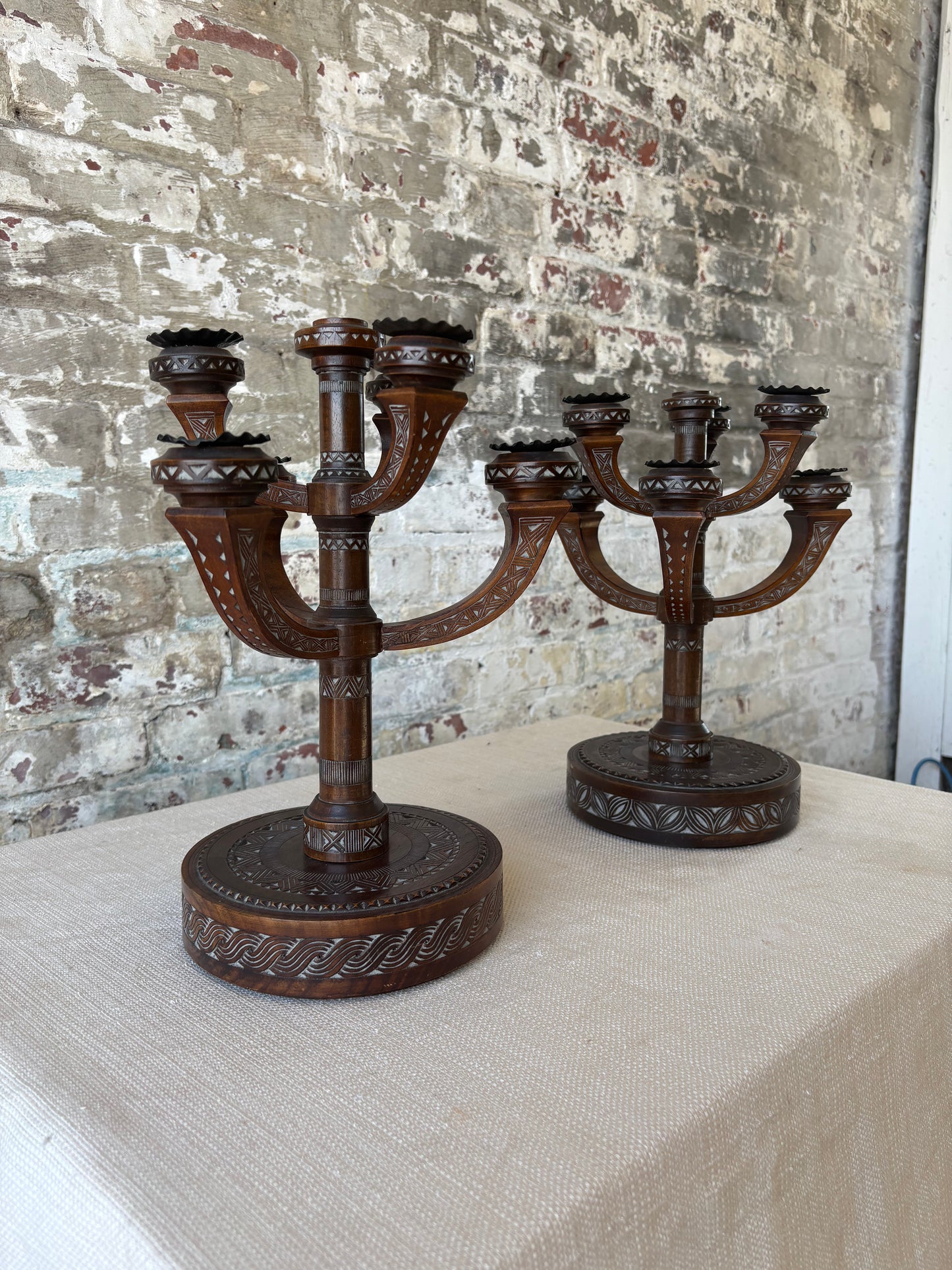 Antique Eastlake Carved Wood Candelabras – Pair