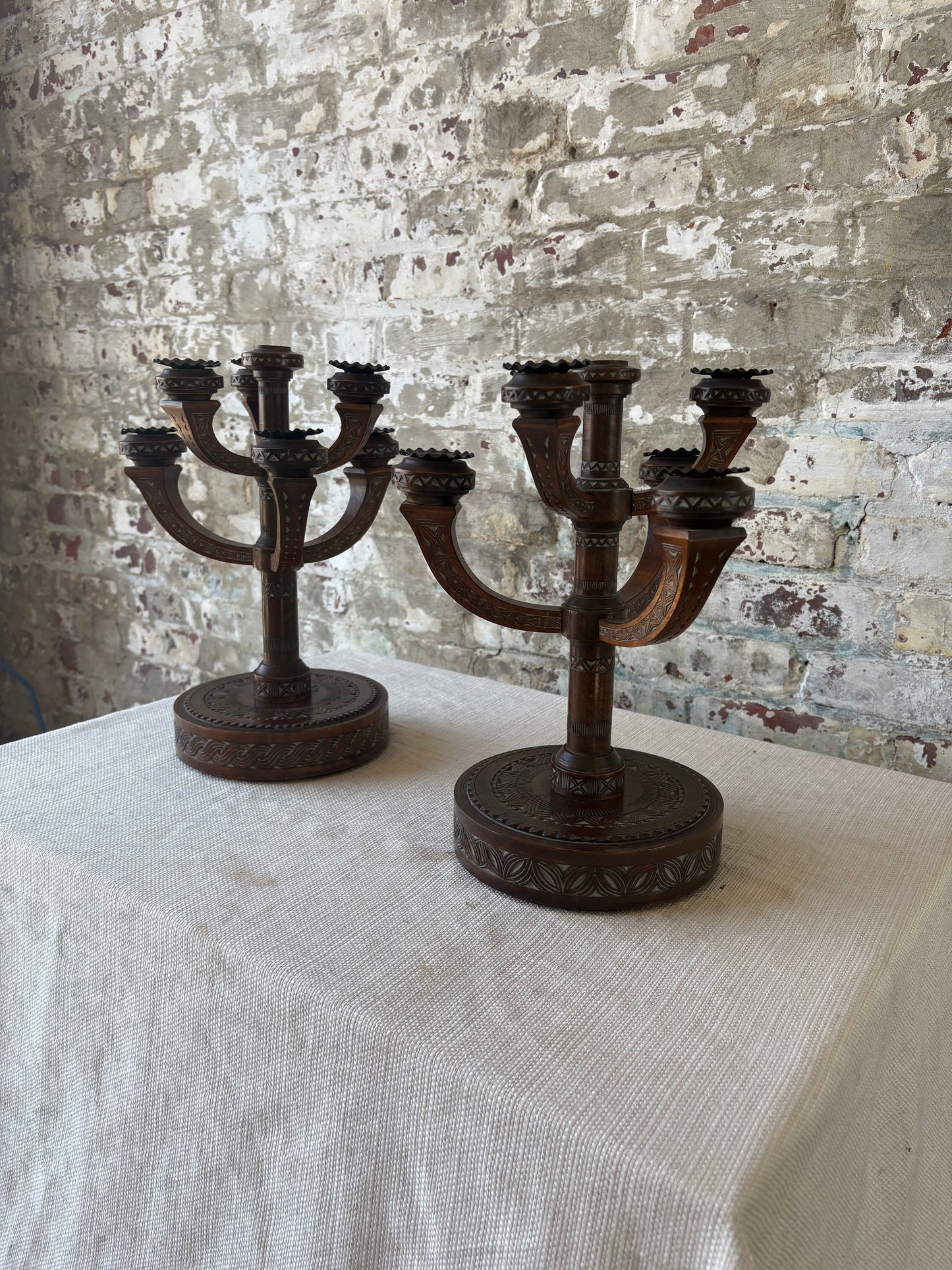 Antique Eastlake Carved Wood Candelabras – Pair