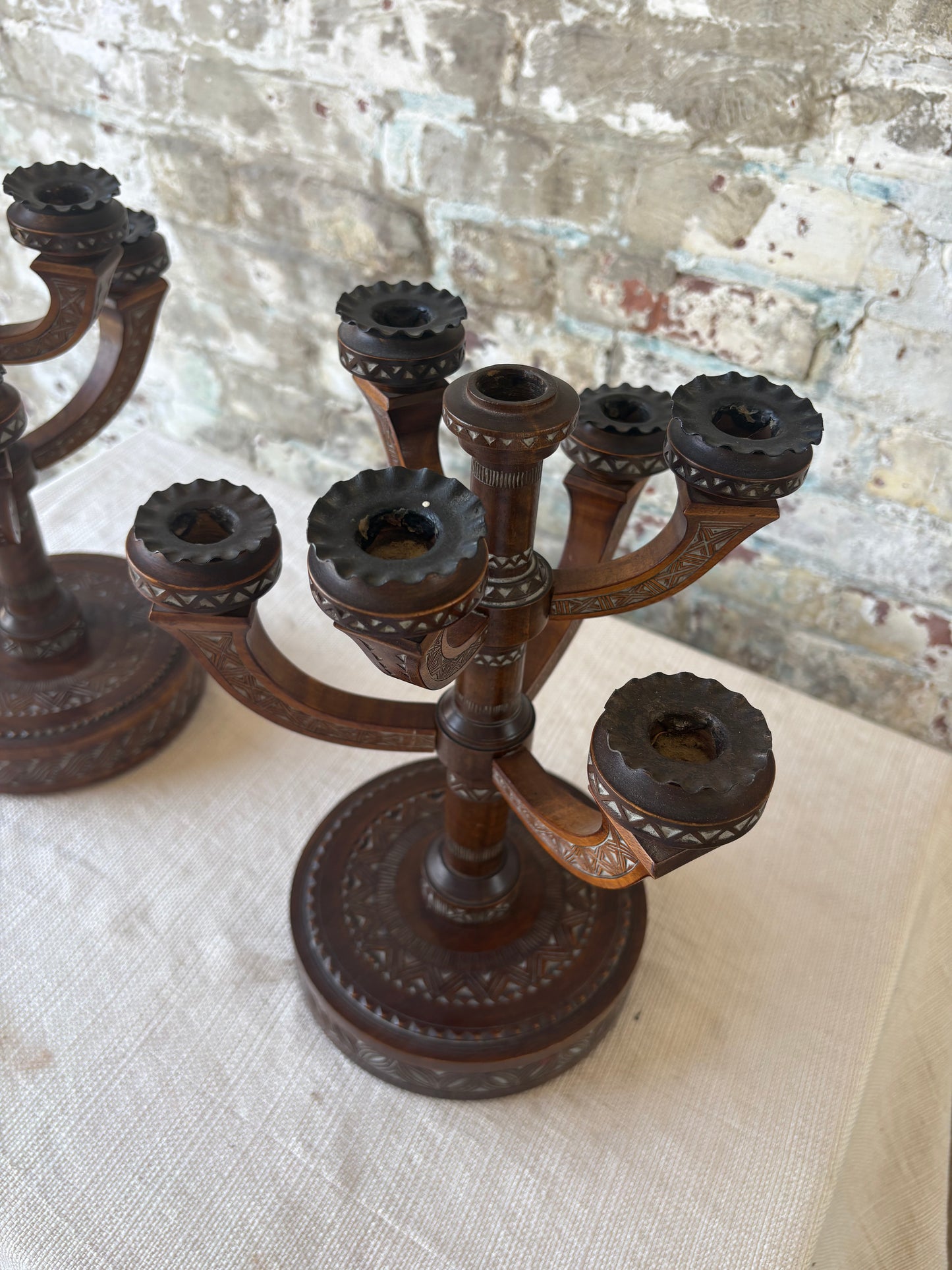 Antique Eastlake Carved Wood Candelabras – Pair