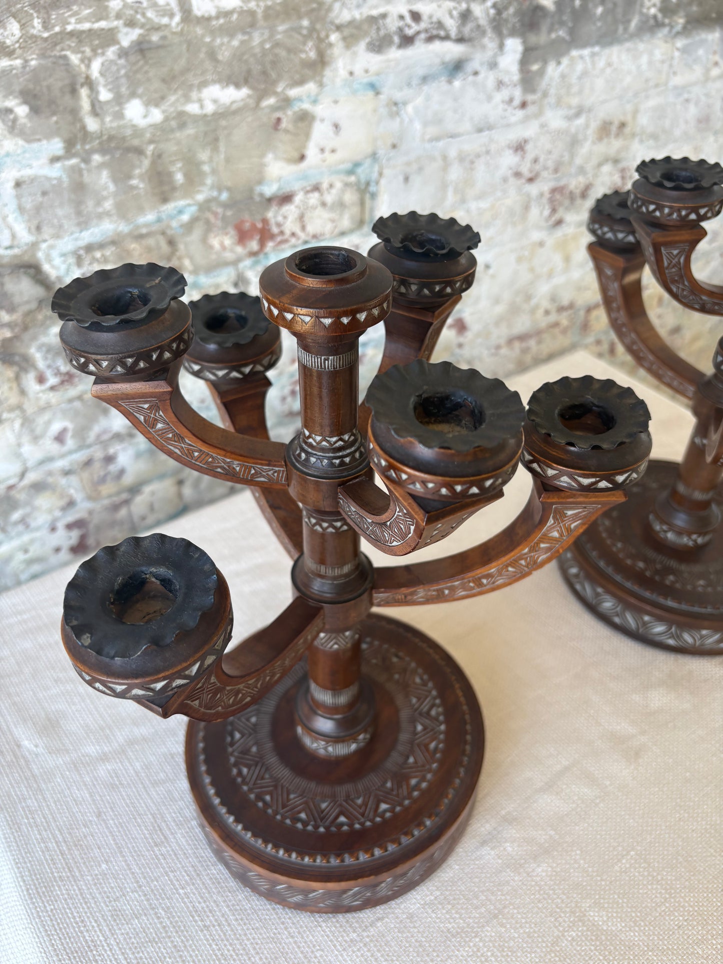 Antique Eastlake Carved Wood Candelabras – Pair