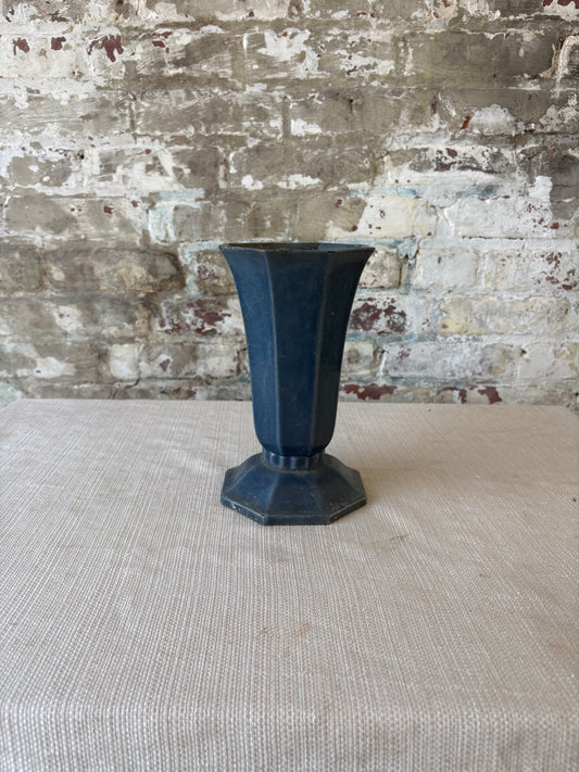 Vintage Art Deco Style Metal Vase in Deep Navy Blue