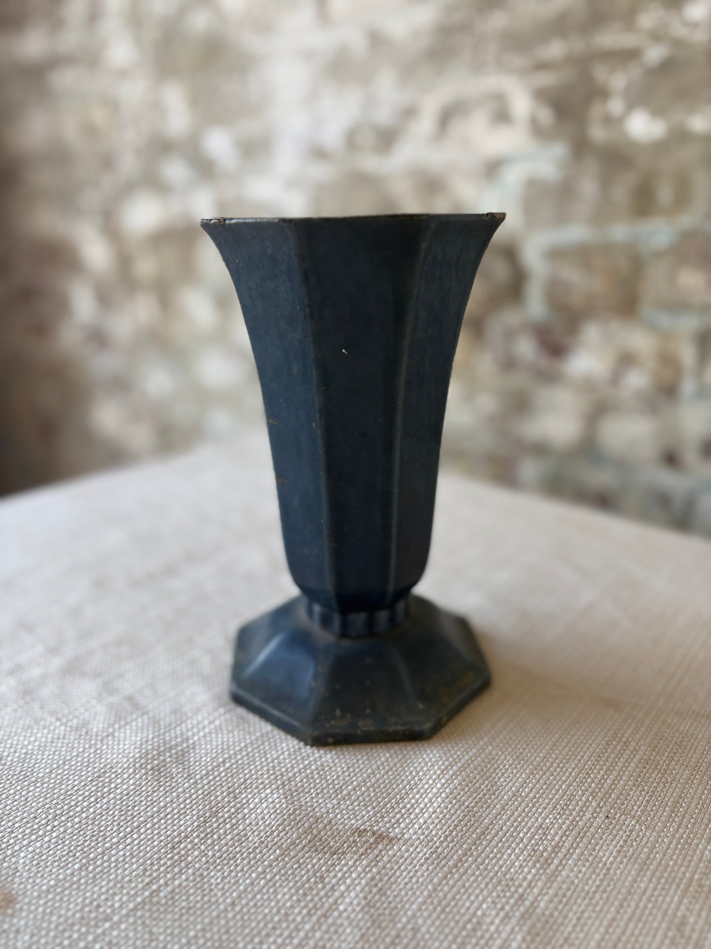 Vintage Art Deco Style Metal Vase in Deep Navy Blue