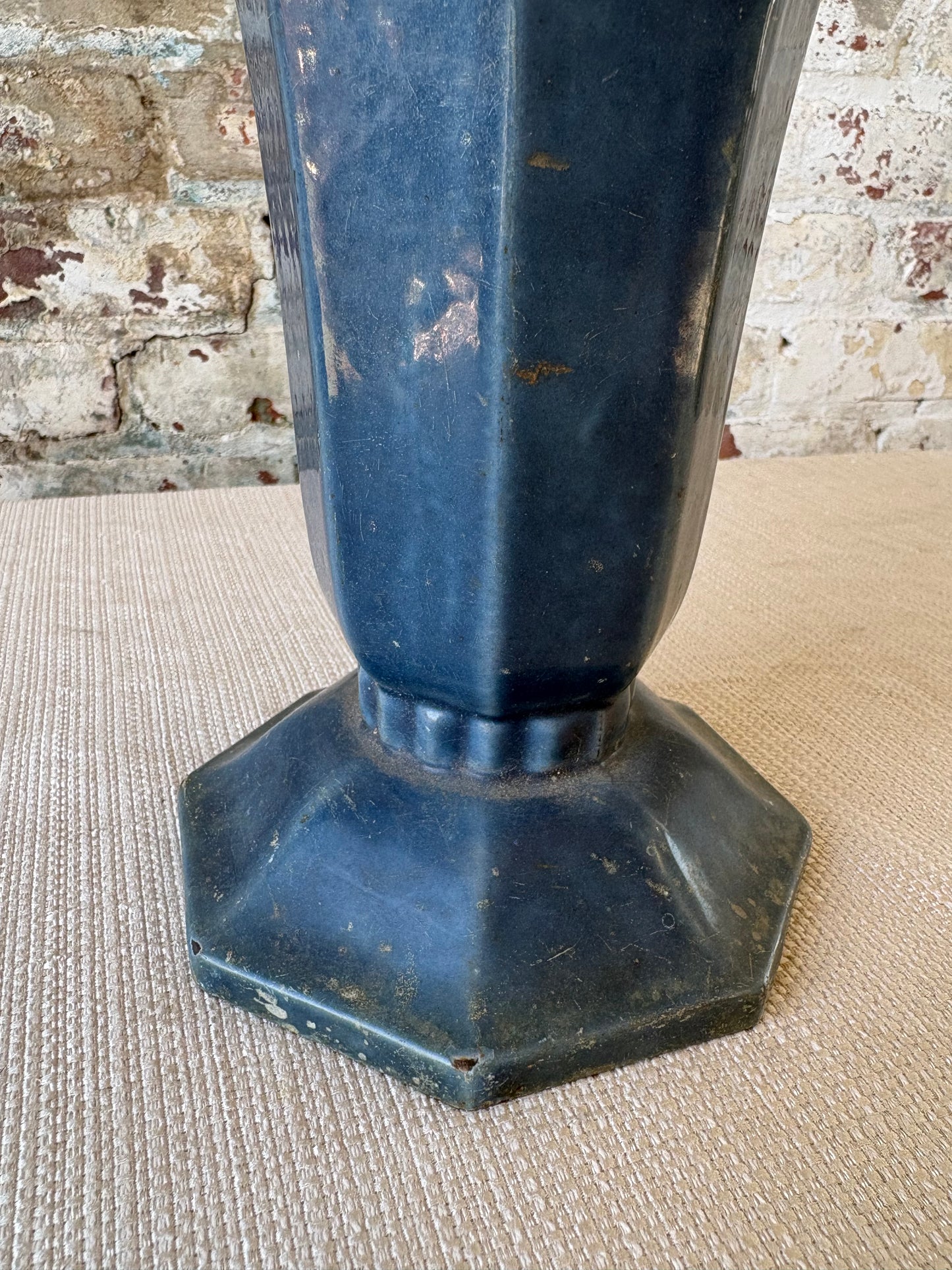 Vintage Art Deco Style Metal Vase in Deep Navy Blue