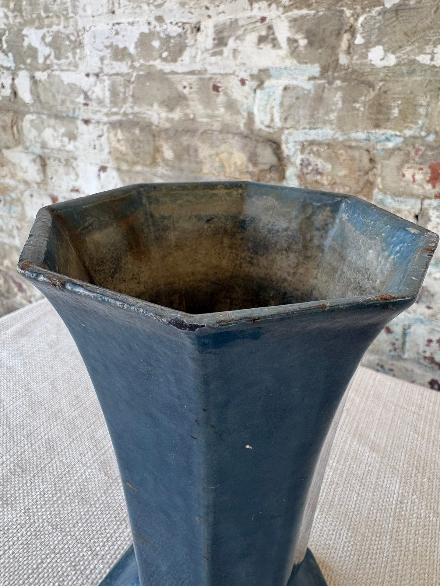 Vintage Art Deco Style Metal Vase in Deep Navy Blue