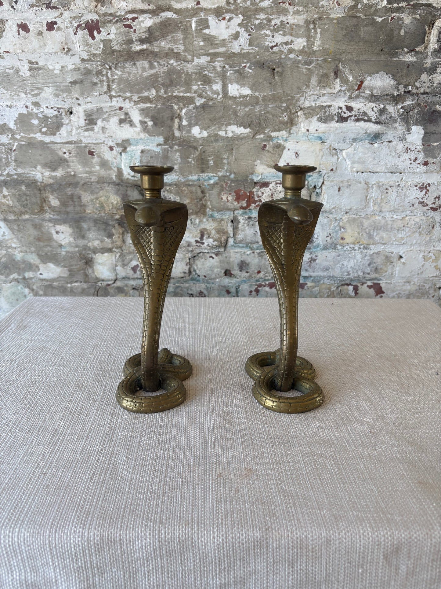 Brass Cobra Candlestick Holders – Pair