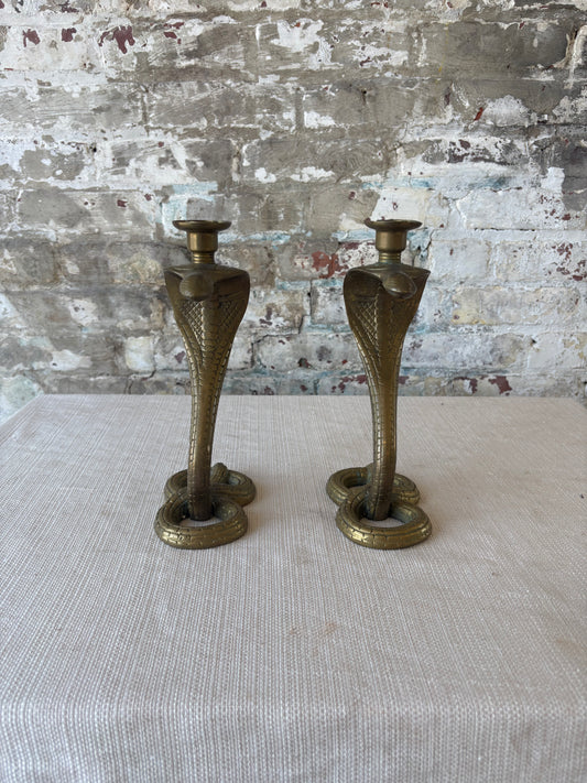 Brass Cobra Candlestick Holders – Pair