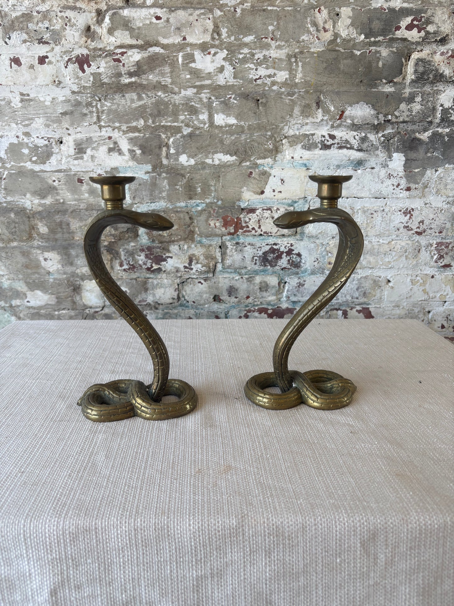 Brass Cobra Candlestick Holders – Pair