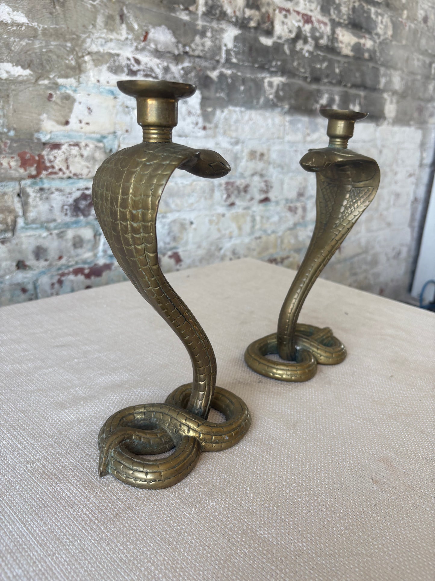 Brass Cobra Candlestick Holders – Pair