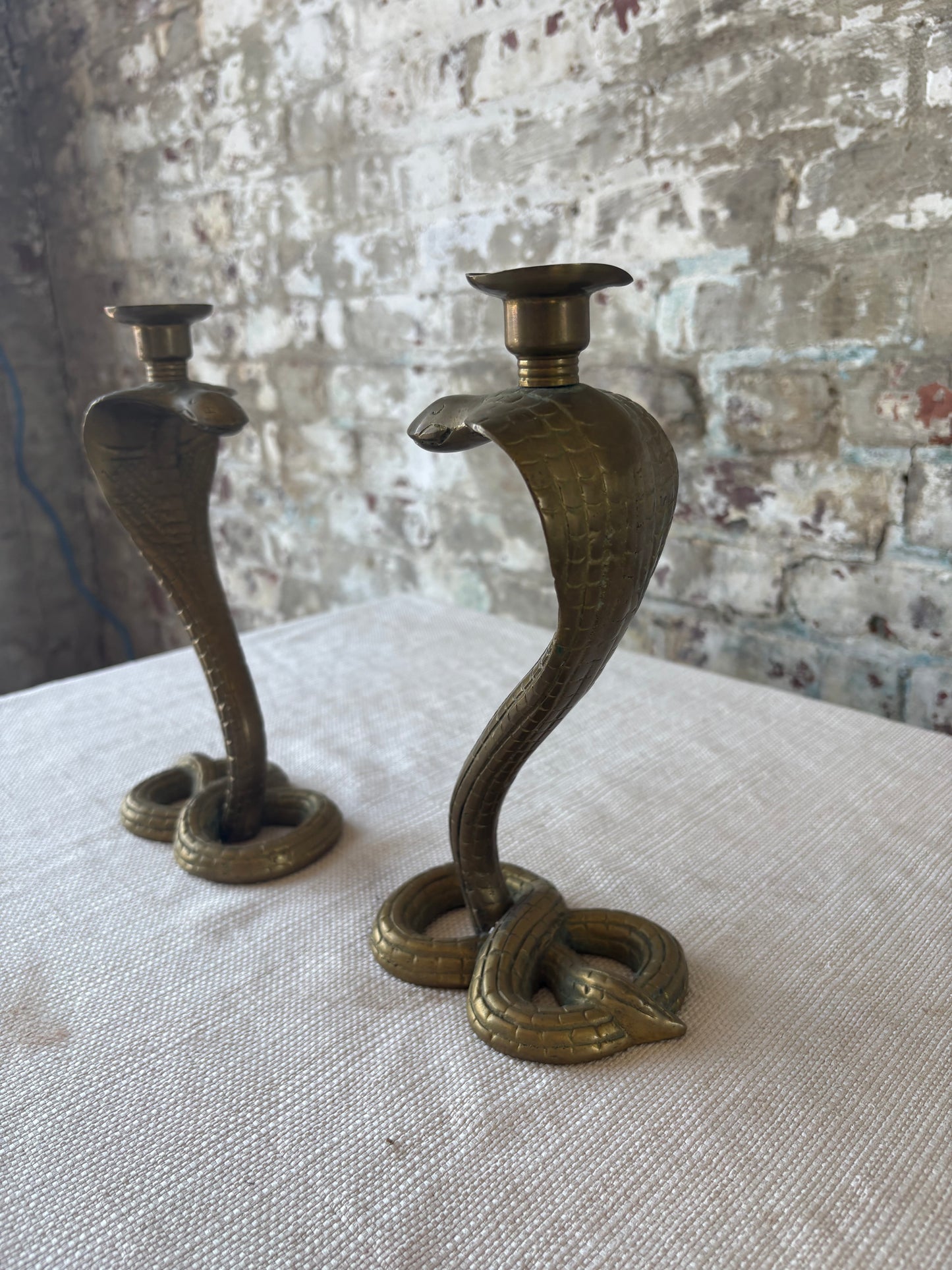 Brass Cobra Candlestick Holders – Pair