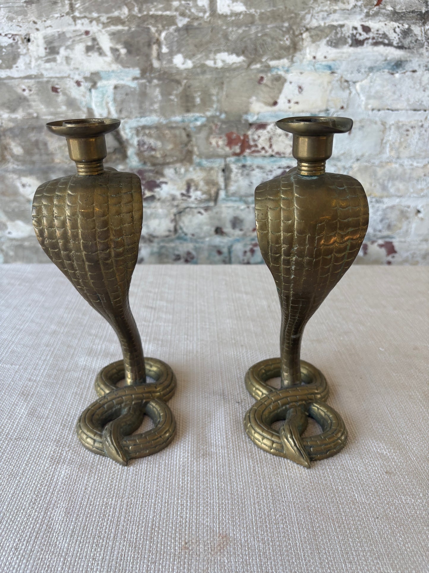 Brass Cobra Candlestick Holders – Pair