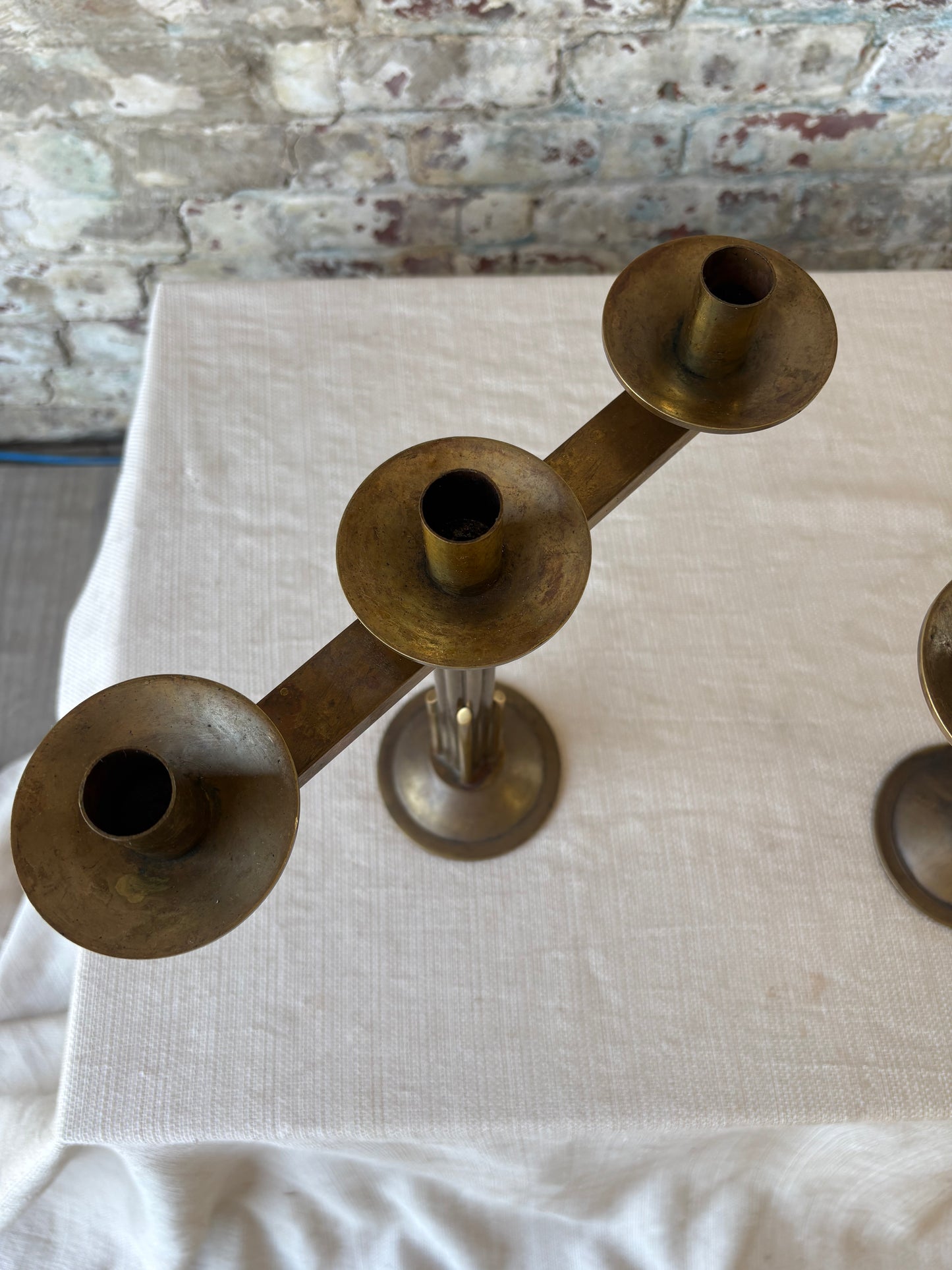 Pair of Vintage Italian Brass Candelabras – Sourced in Parma, Italy