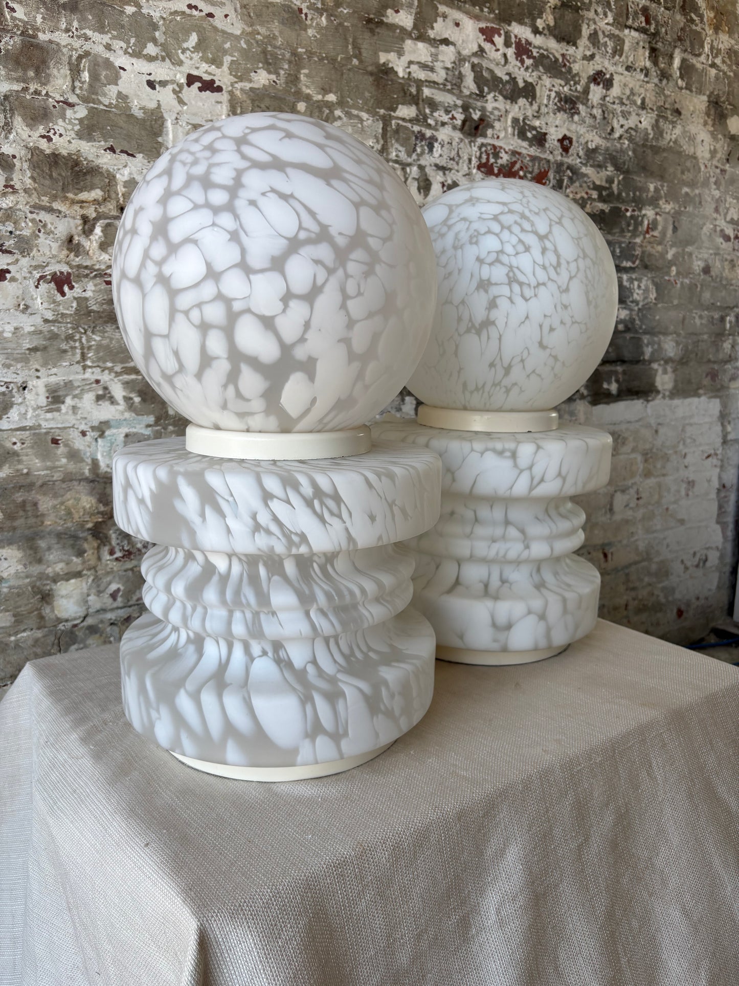 Pair of Vintage Murano Glass Globe Table Lamps