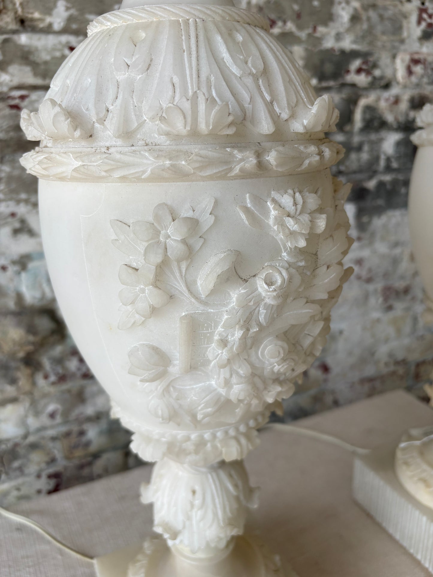 Pair of Vintage Carved Alabaster Table Lamps