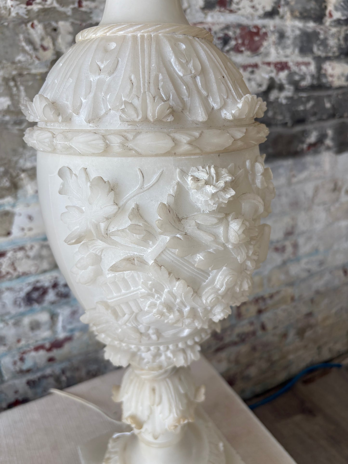Pair of Vintage Carved Alabaster Table Lamps