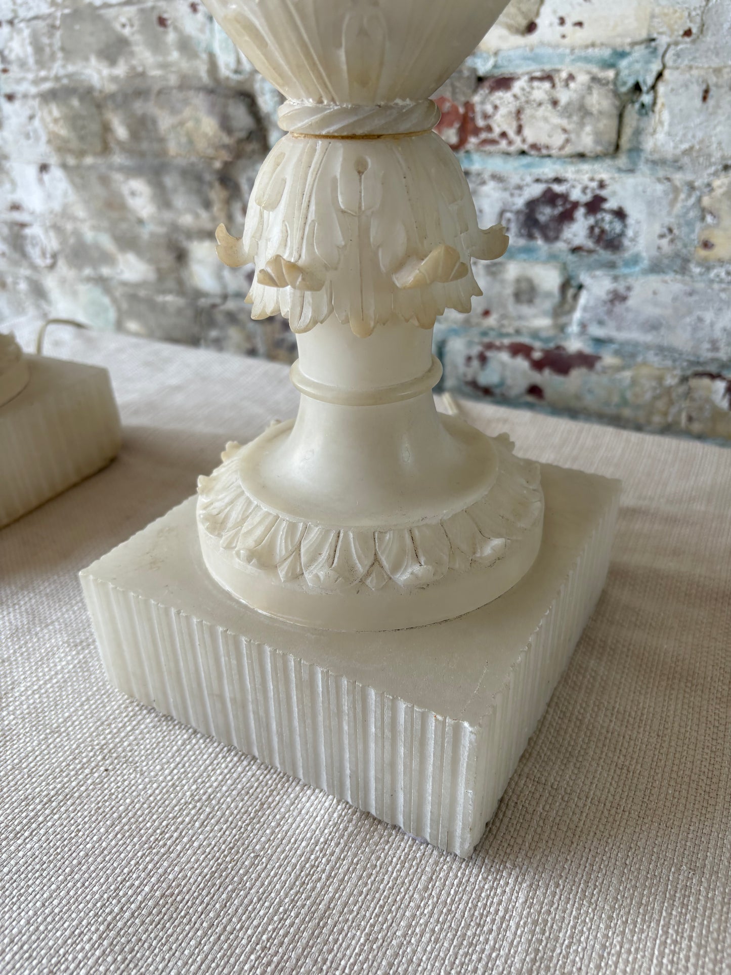 Pair of Vintage Carved Alabaster Table Lamps