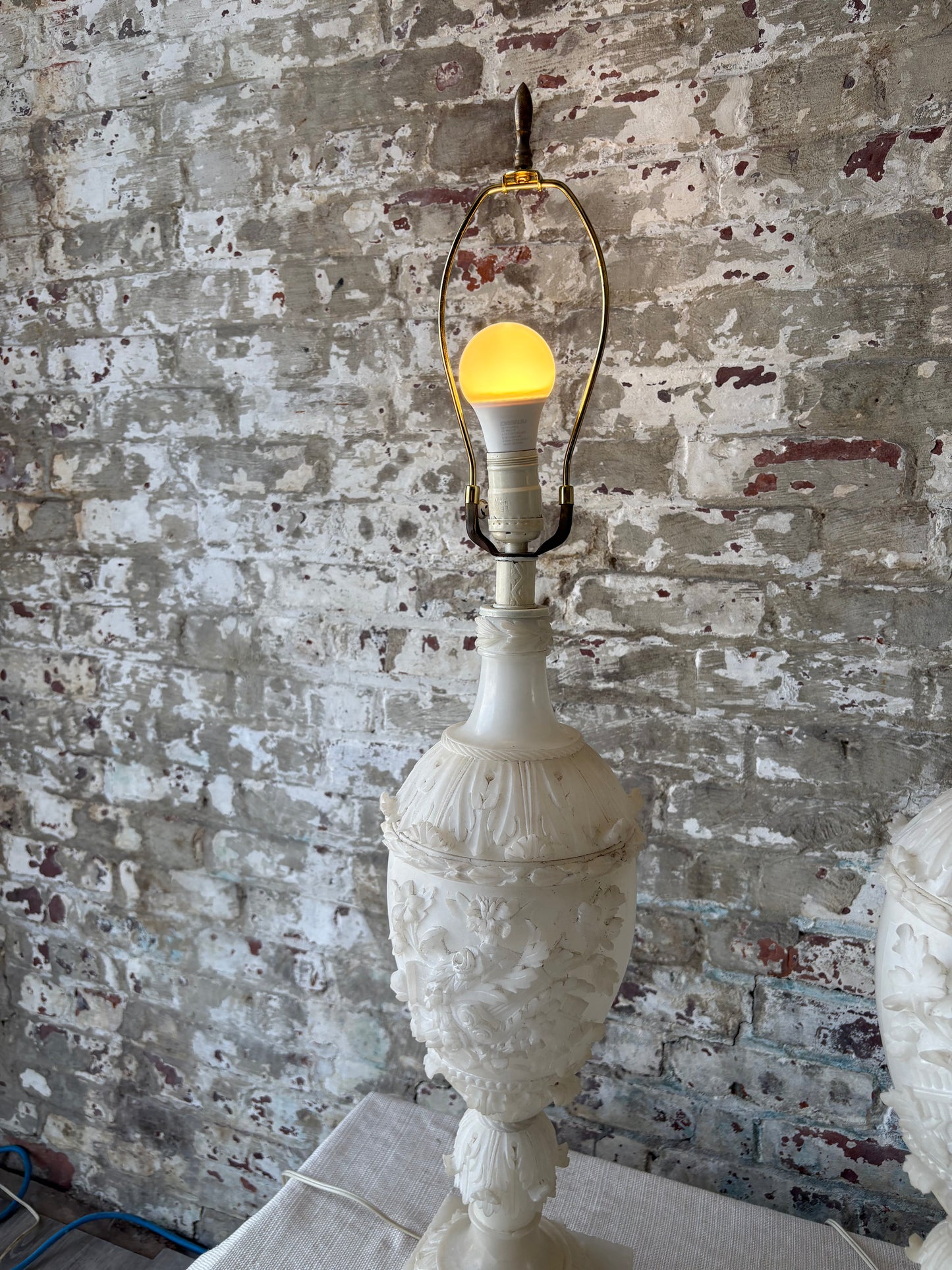 Pair of Vintage Carved Alabaster Table Lamps