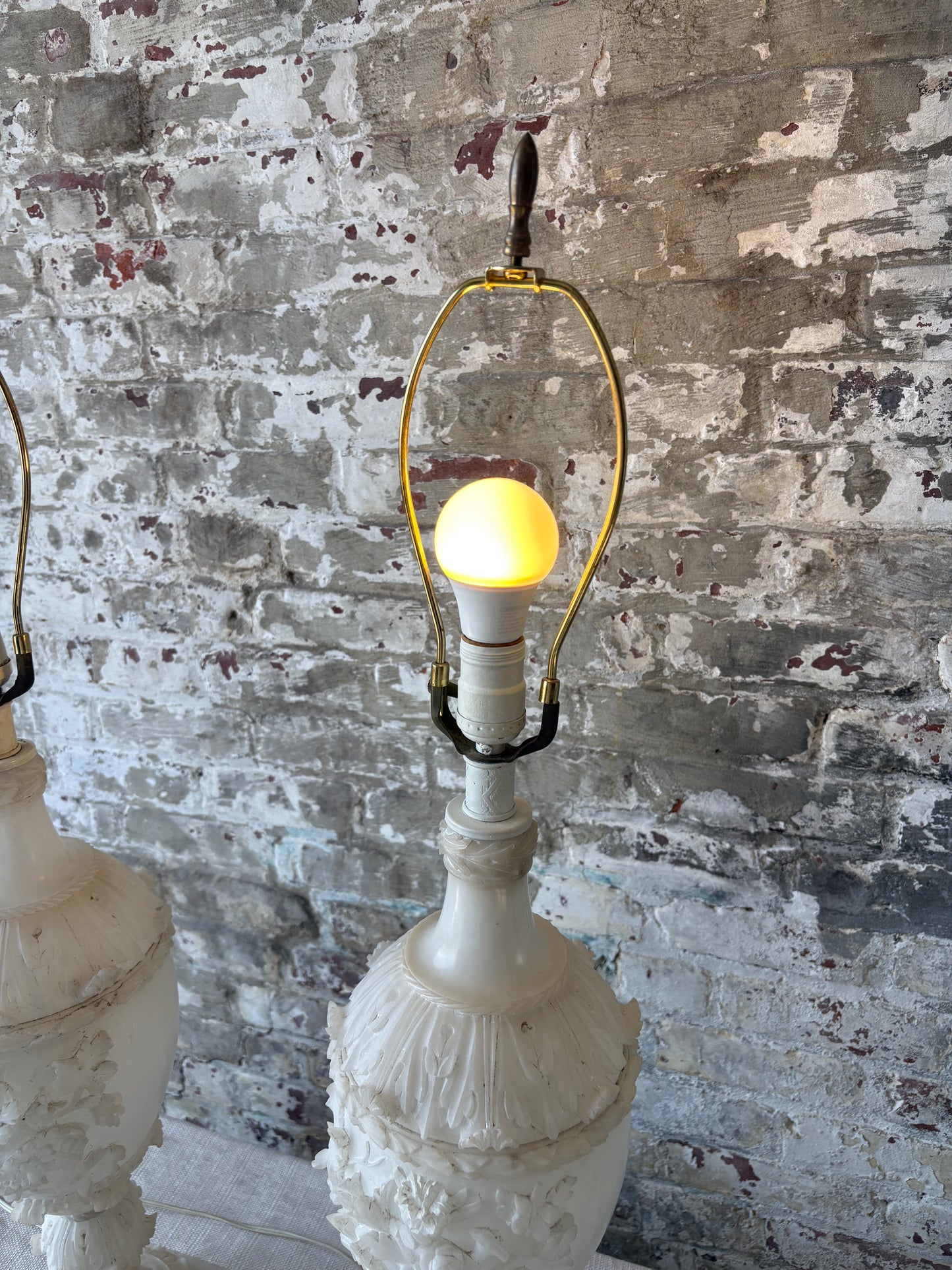 Pair of Vintage Carved Alabaster Table Lamps