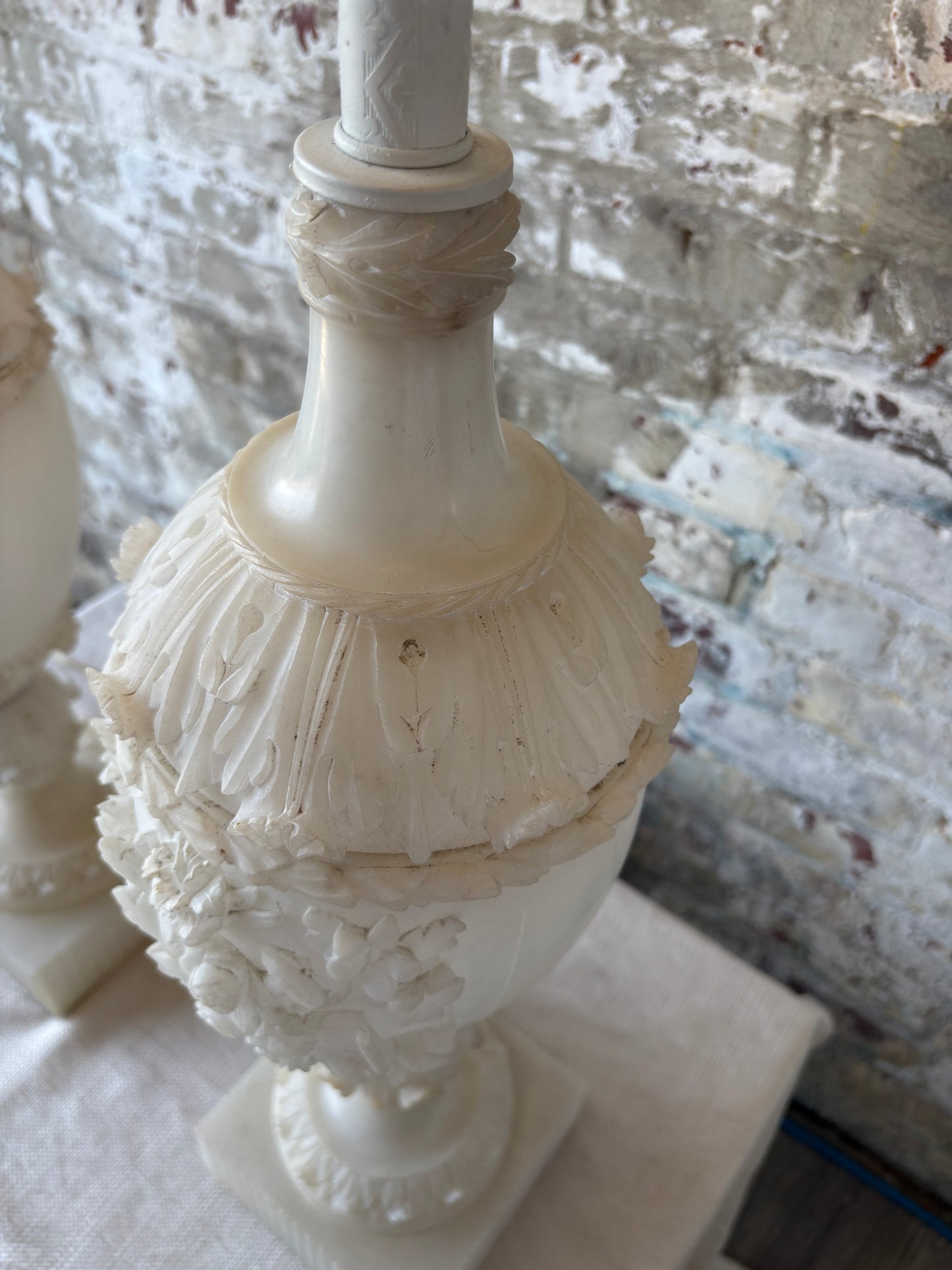 Pair of Vintage Carved Alabaster Table Lamps