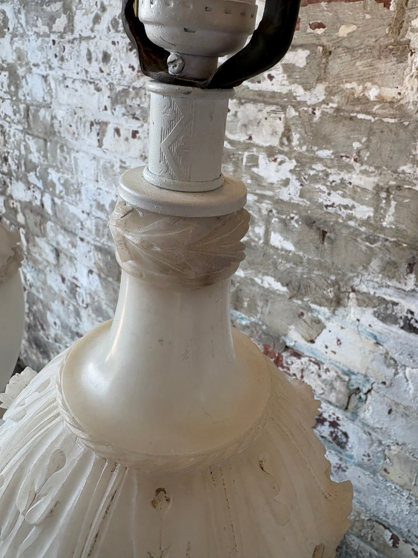 Pair of Vintage Carved Alabaster Table Lamps