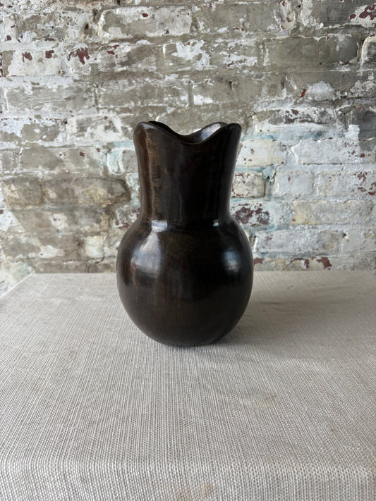 Puebla Pottery Large Ruffled Vase (Chocolate)