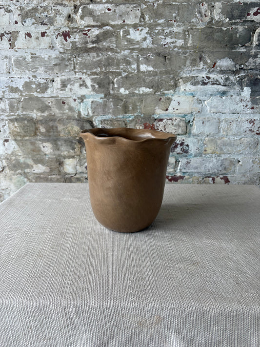 Puebla Pottery Large Ruffled Vase (Natural)