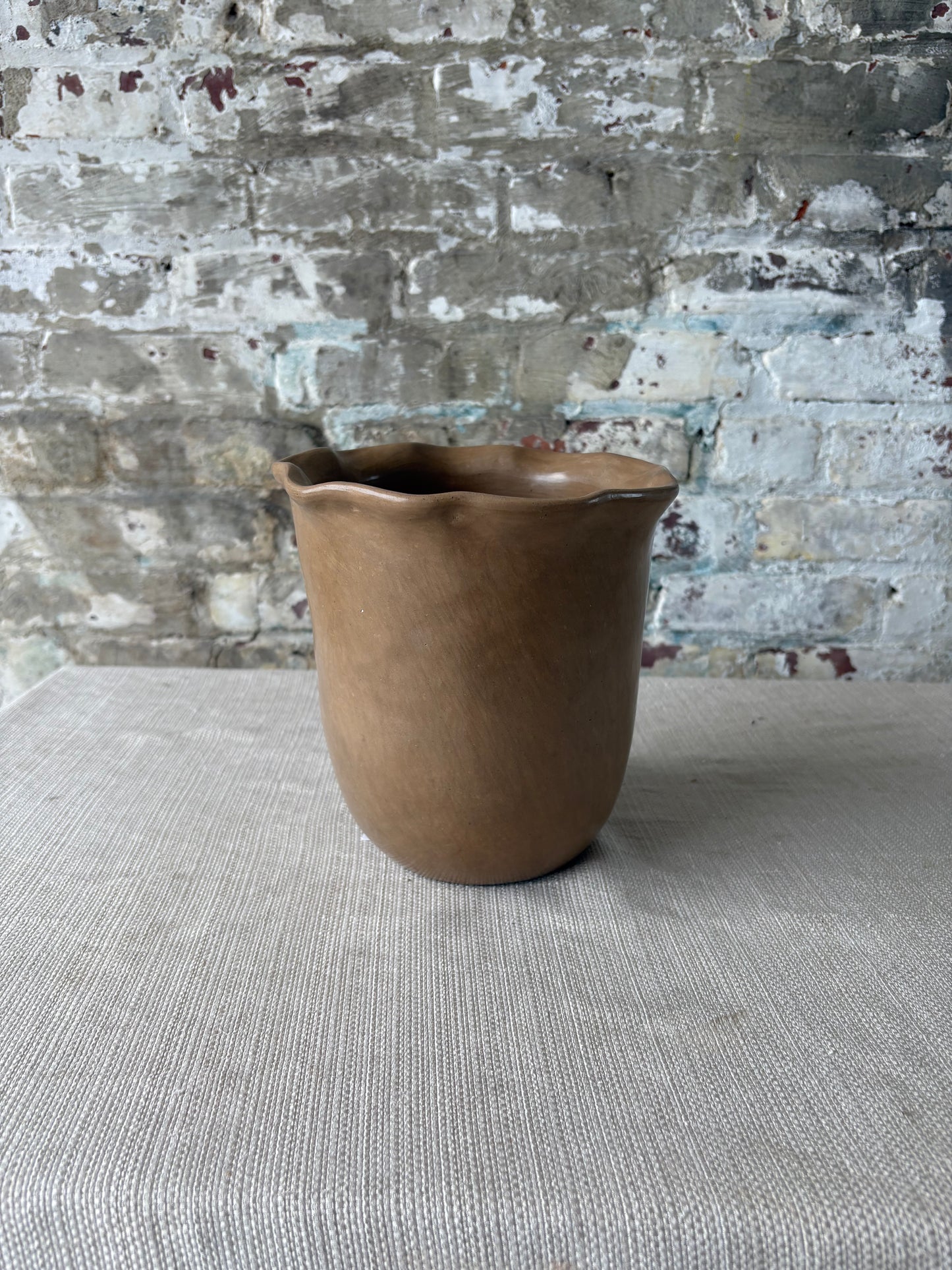 Puebla Pottery Large Ruffled Vase (Natural)