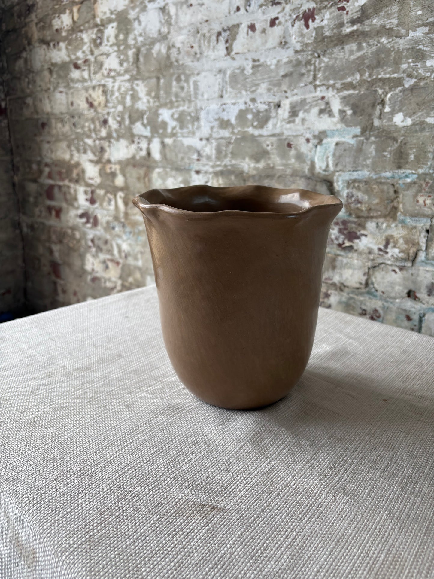 Puebla Pottery Large Ruffled Vase (Natural)