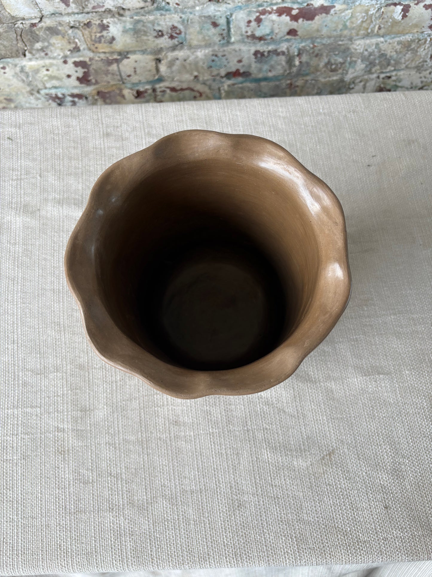 Puebla Pottery Large Ruffled Vase (Natural)
