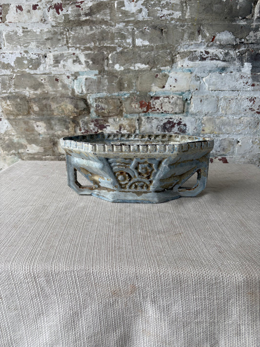 Vintage Cast Iron Garden Trough Planter with Weathered Blue Patina