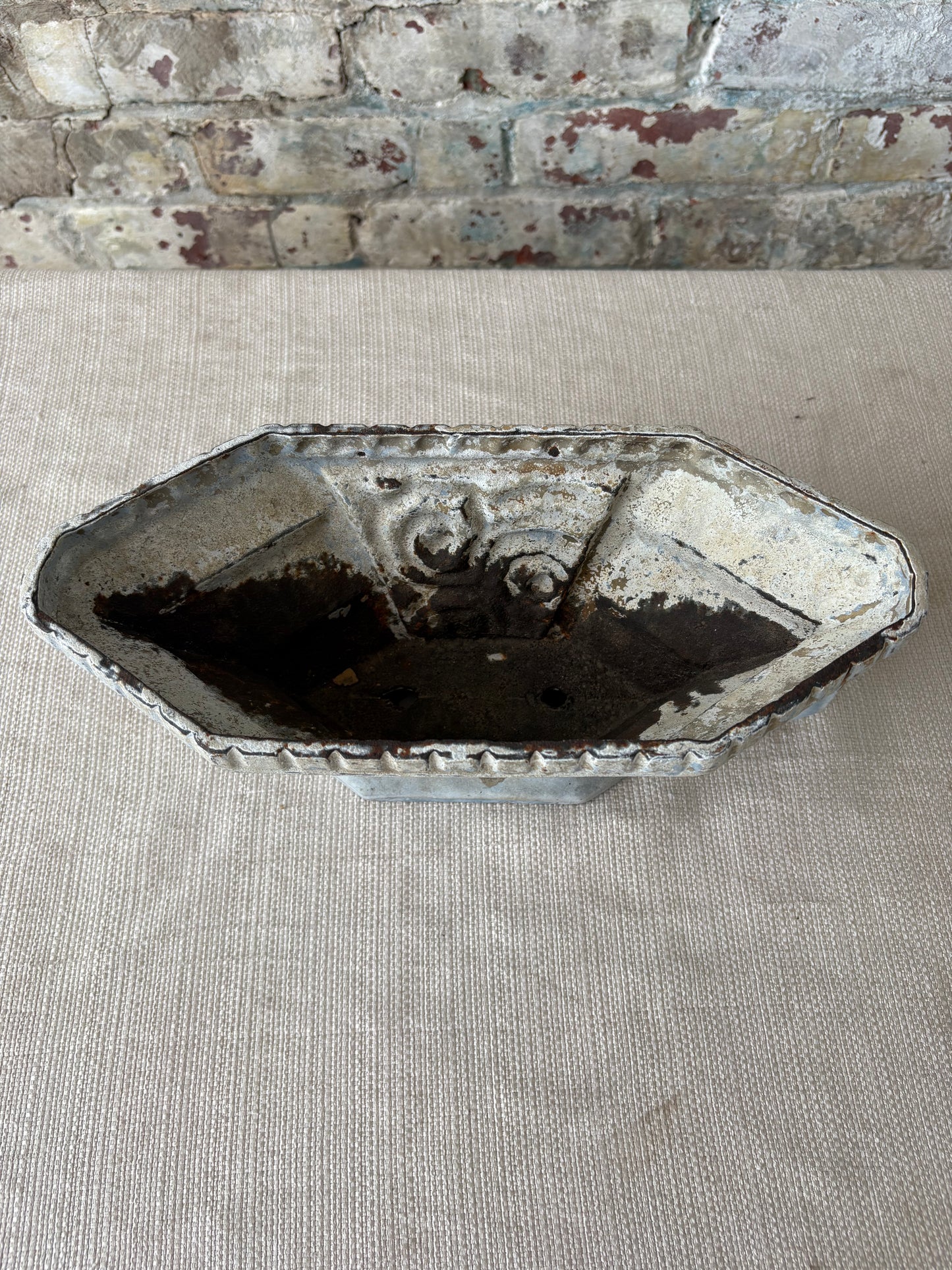 Vintage Cast Iron Garden Trough Planter with Weathered Blue Patina