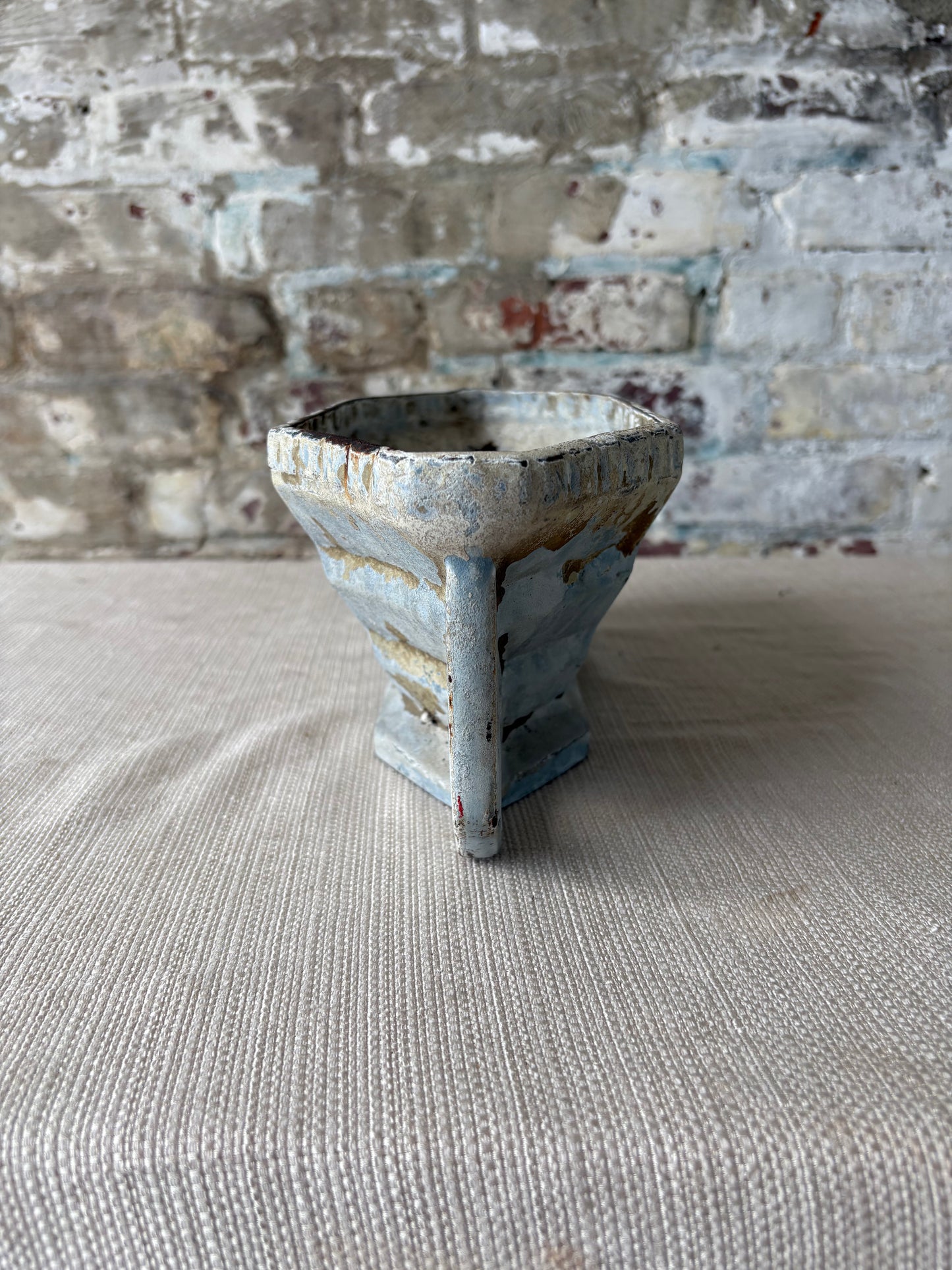 Vintage Cast Iron Garden Trough Planter with Weathered Blue Patina