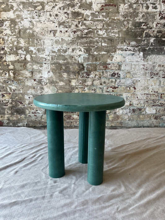 Leather-Wrapped Cylinder Side Table – Soft Green