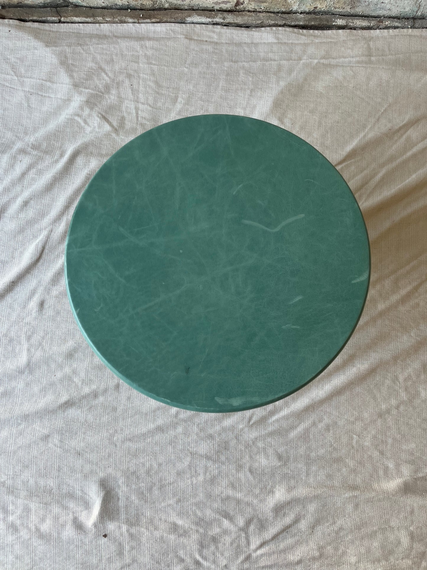 Leather-Wrapped Cylinder Side Table – Soft Green