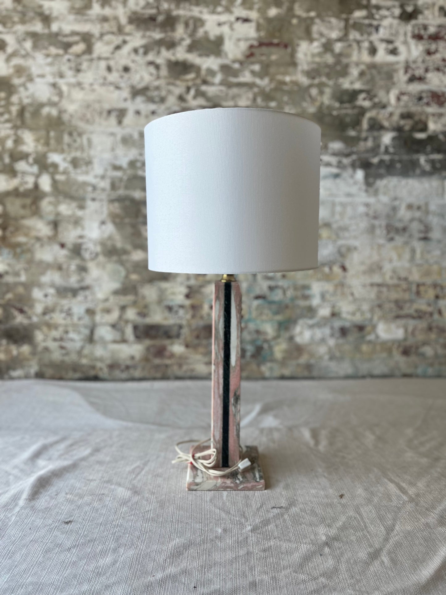 Vintage Black & Pink Marble Table Lamp with Modern Shade