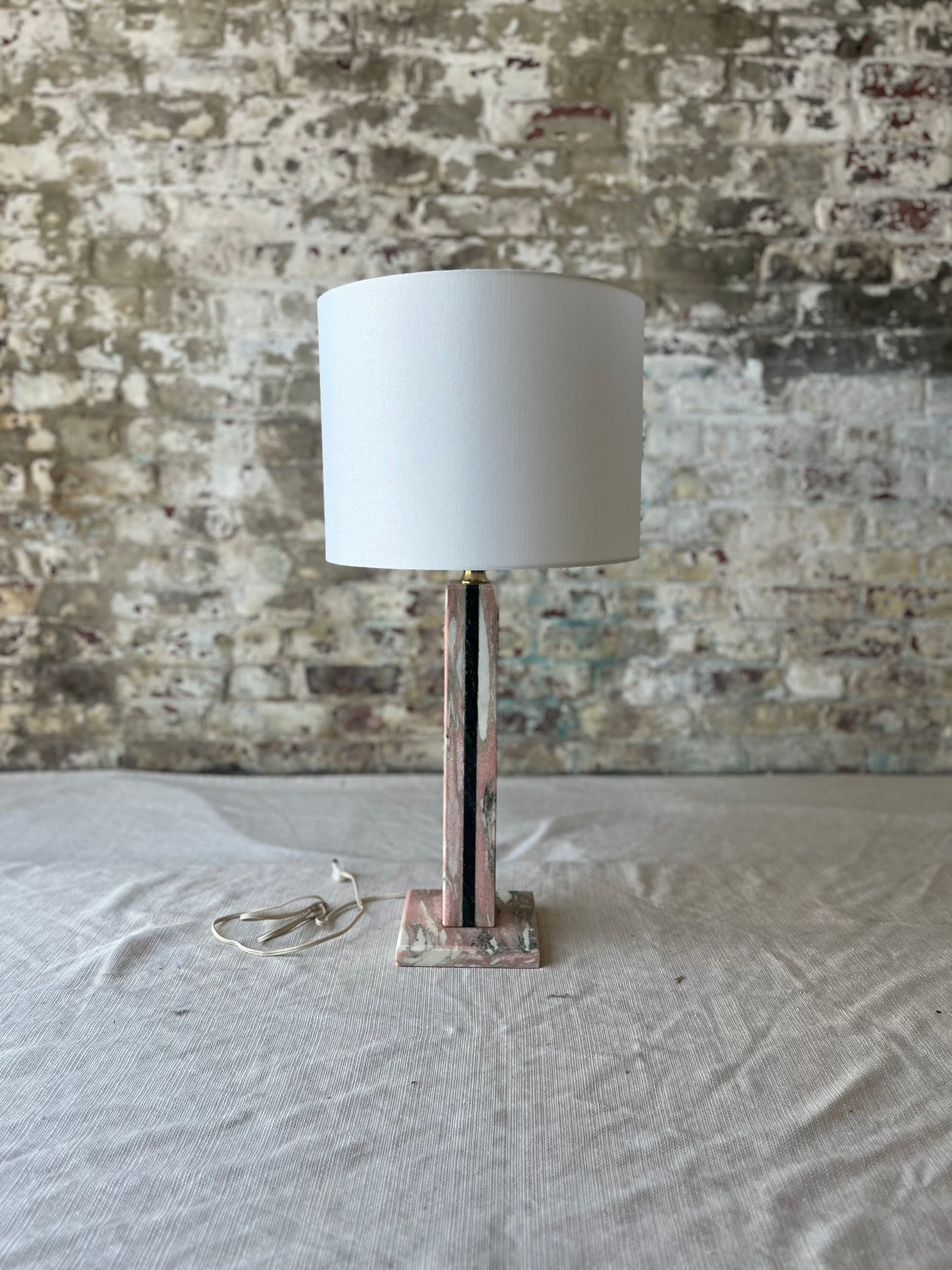 Vintage Black & Pink Marble Table Lamp with Modern Shade