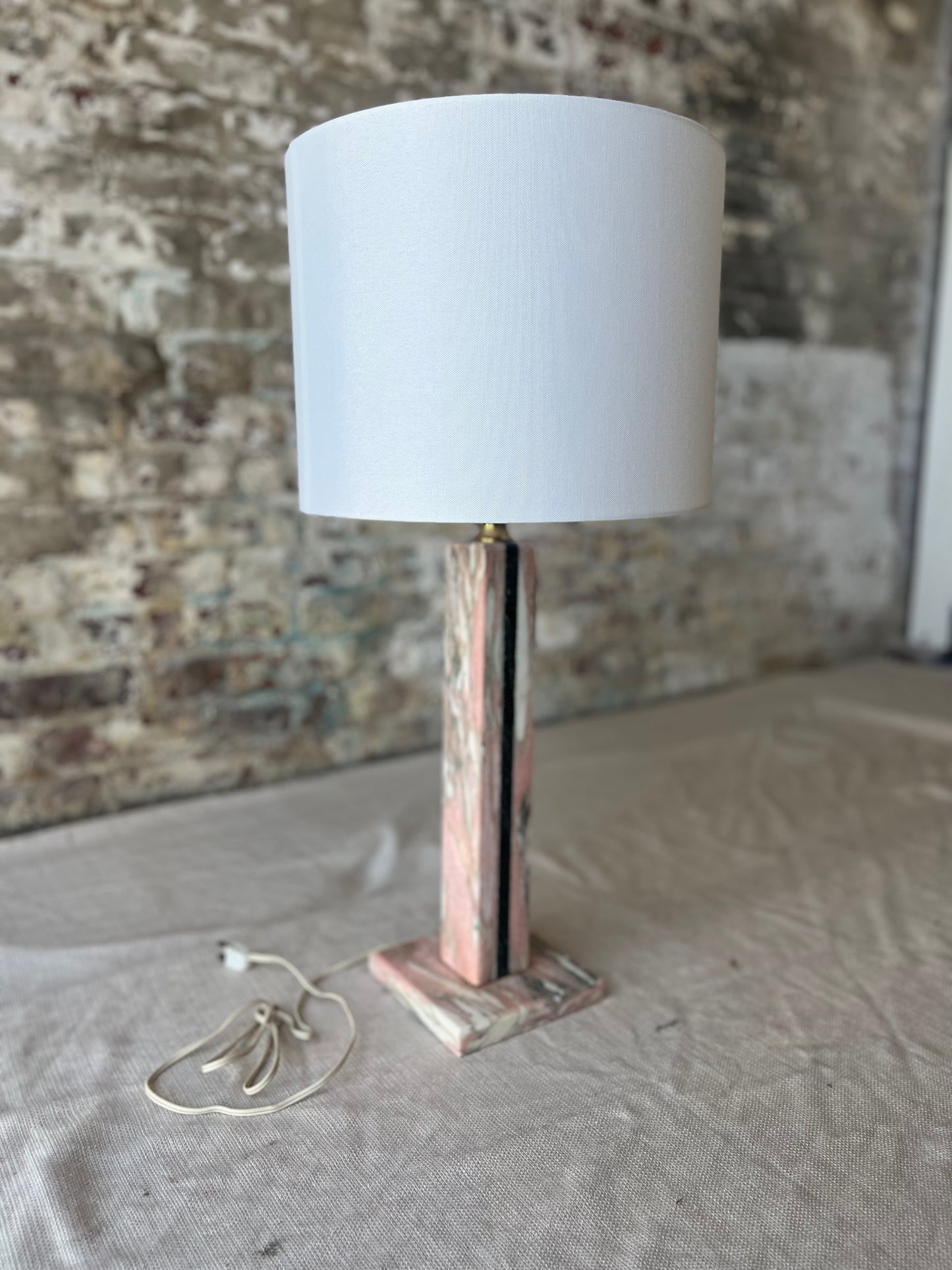 Vintage Black & Pink Marble Table Lamp with Modern Shade