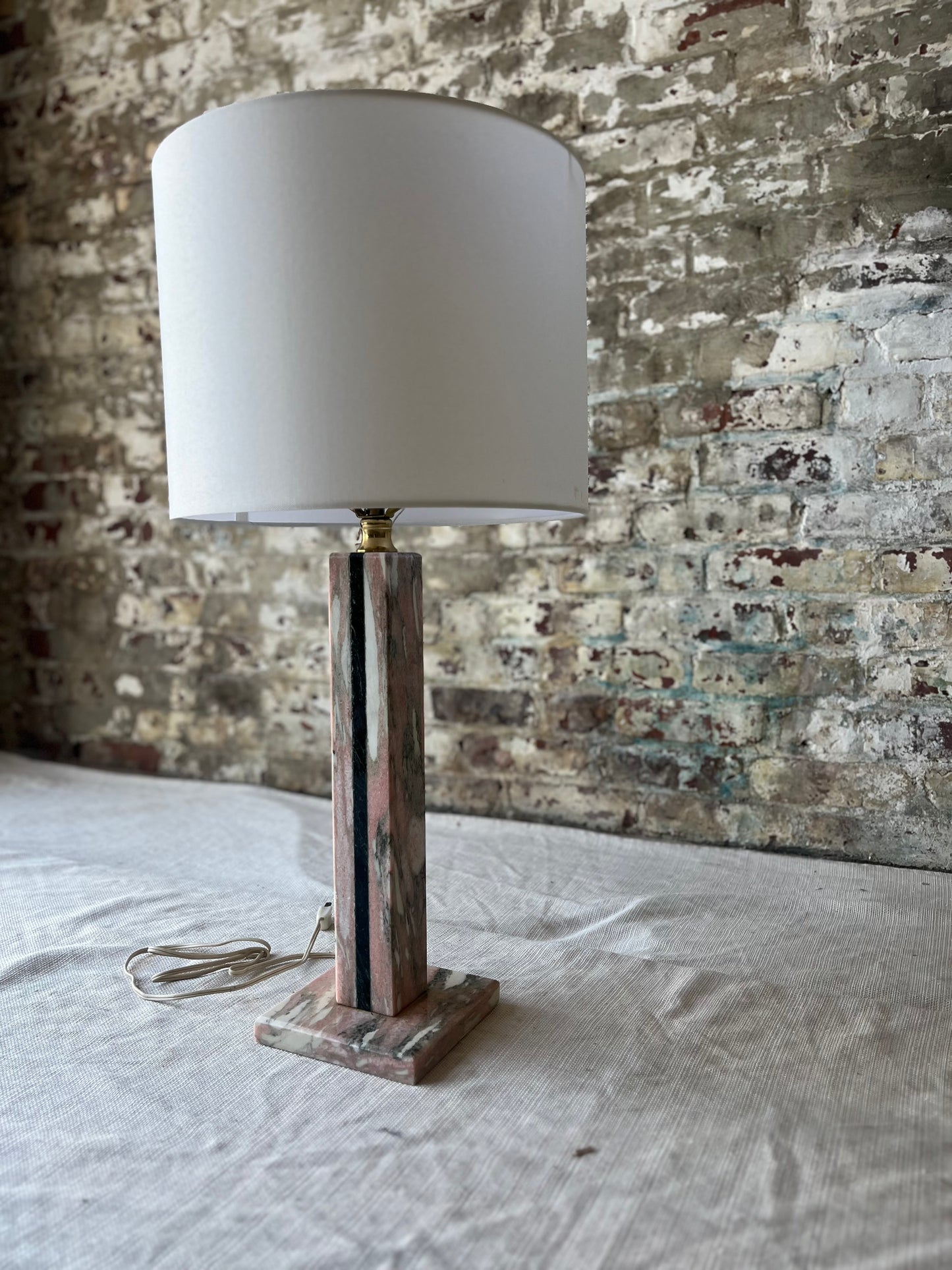 Vintage Black & Pink Marble Table Lamp with Modern Shade