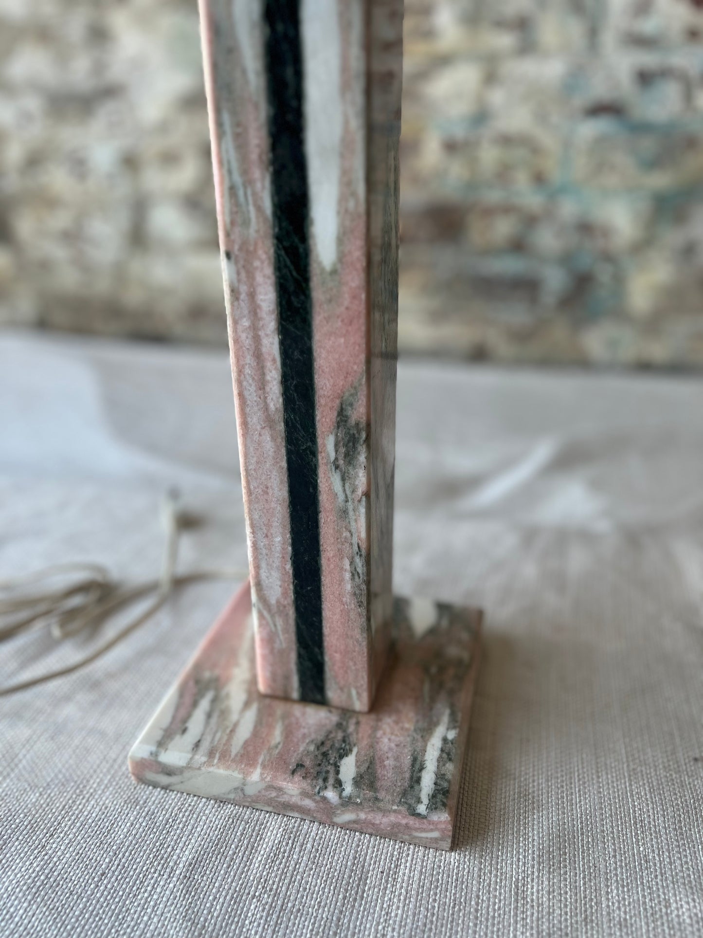 Vintage Black & Pink Marble Table Lamp with Modern Shade