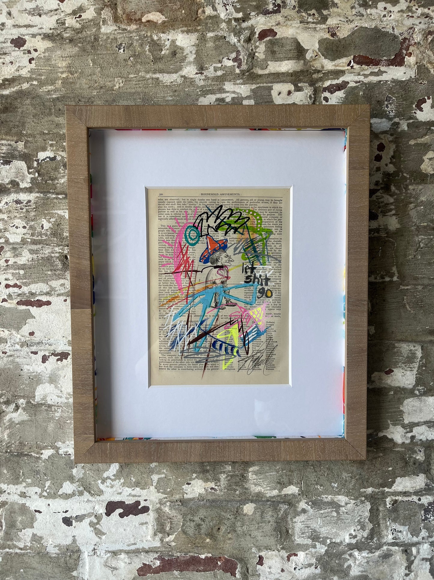 “Let Shit Go” – Framed Mixed Media Art on Vintage Book Page