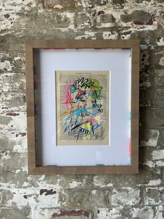 “Let Shit Go” – Framed Mixed Media Art on Vintage Book Page