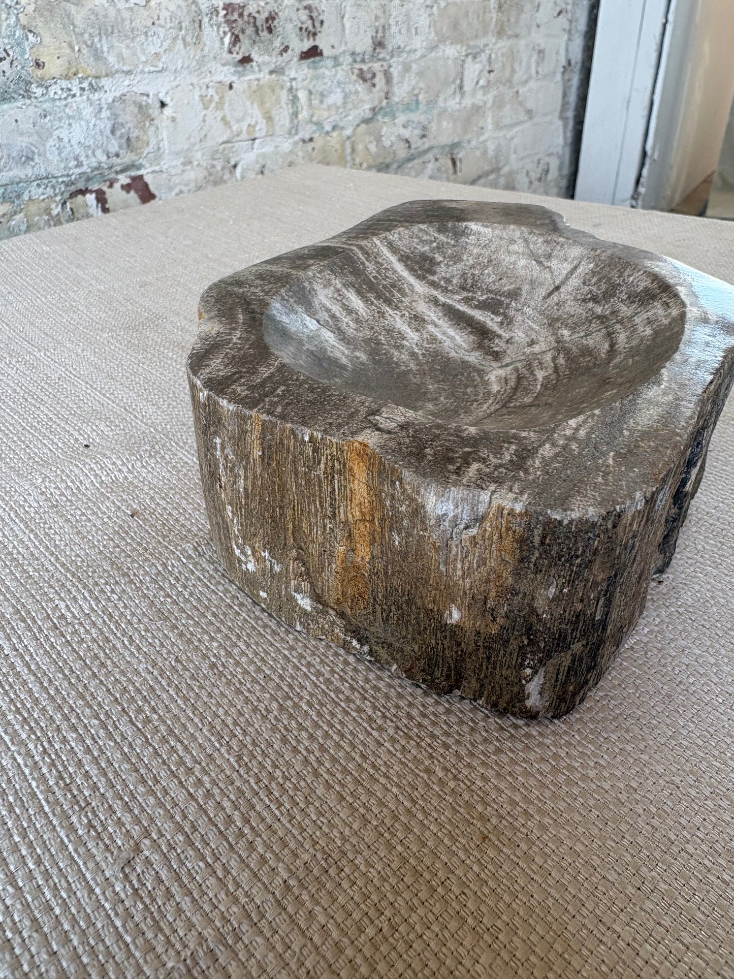 Hand-Carved Petrified Teak Bowl / Organic Rustic Decorative Vessel